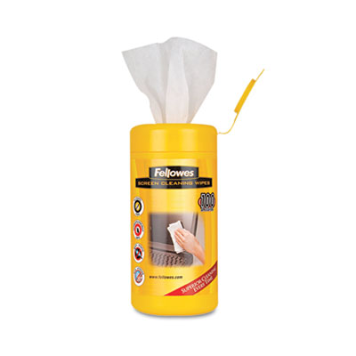 Fellowes Screen Cleaning Wet Wipes, 5.12&quot; x 5.90&quot;, 100/Tub