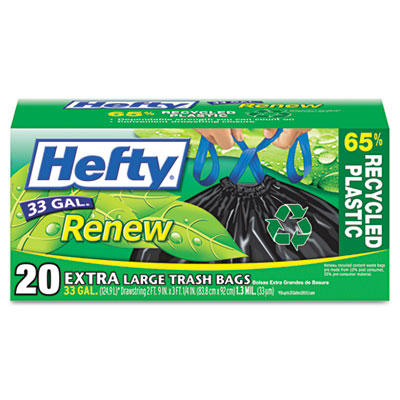 Hefty Renew Recycled Kitchen &amp; Trash Bags, 33 gal,1.1 mil,