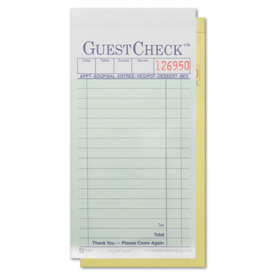 National Checking Company Two-Part Carbon GuestCheck