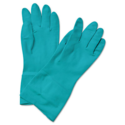 Boardwalk Flock-Lined Nitrile Gloves, Medium, Green, 13 in,
