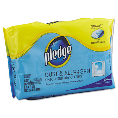 Pledge Dust &amp; Allergen Dry Refill Cloths, White, 8 x 11