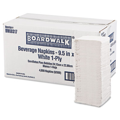Boardwalk Beverage Napkins, 1-Ply, 9 1/2 x 9, White