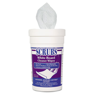 SCRUBS White Board Cleaner Wipes, Cloth, 8x6, White