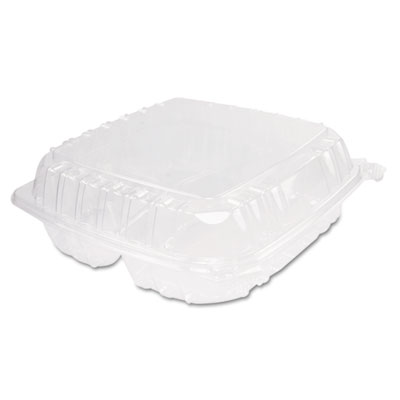 Dart ClearSeal Plastic Hinged Container, 3-Compartment, 9 x