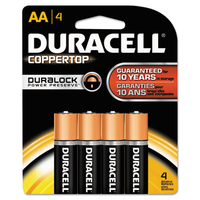 Duracell Coppertop Alkaline Batteries, AA, 4/Pack