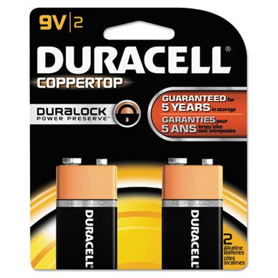 Duracell Coppertop Alkaline Batteries, 9V, 2/Pack