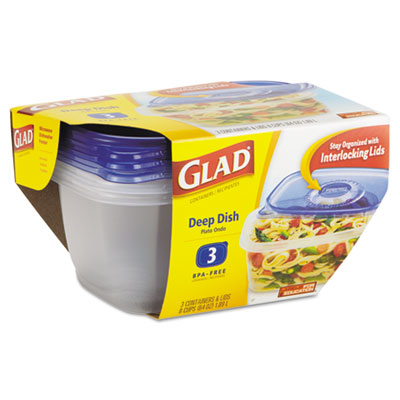 Glad GladWare Deep Dish Food Container, 64 oz., Plastic,