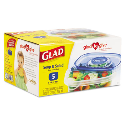 Glad GladWare Soup and Salad Food Container w/Lid, 24 oz.,