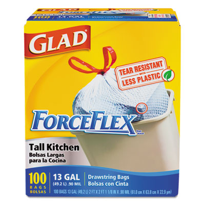 Glad Drawstring ForceFlex Tall Kitchen Bags, 13 gal,