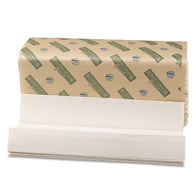 Boardwalk Green Folded Towels, C-Fold, Natural