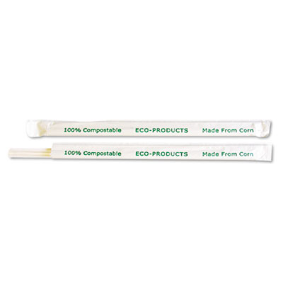 Eco-Products Compostable Straws, 7 3/4&quot;, Corn Plastic,