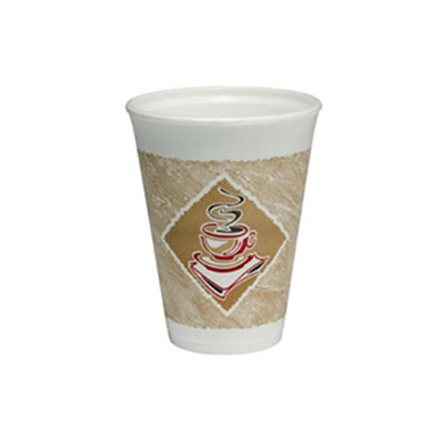 Dart Caf G Hot/Cold Cups, Foam, 20oz, White w/Brown &amp;