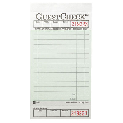 National Checking Company Guest Check Pad, w/Stub,