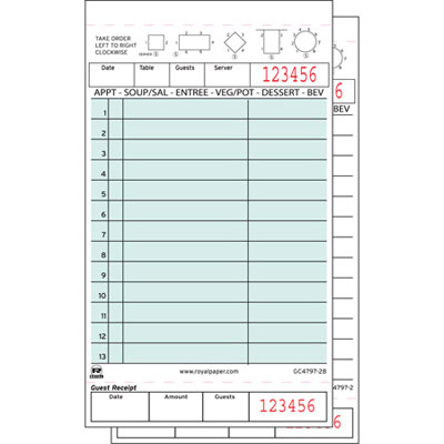 Royal Guest Check Book, Carbonless Duplicate, 4 1/5 x