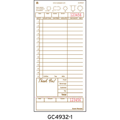 Royal Guest Check Book, Single Sheet, 4.21 x 9.02,