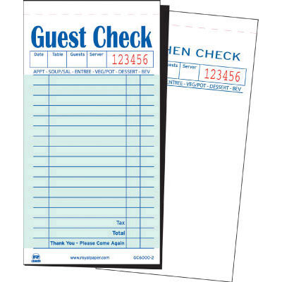Royal Guest Check Book, Carbon Duplicate, 3 1/2 x 6